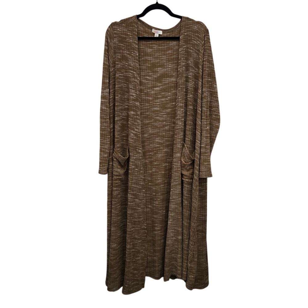 Luluroe Sarah Brown Ribbed Knit Long Sleeve Longline Cardigan Sweater Womens L